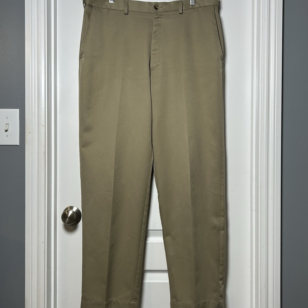 Haggar Khaki Flat Front Straight Leg Chino Dress Pants Smart Casual Preppy Style
